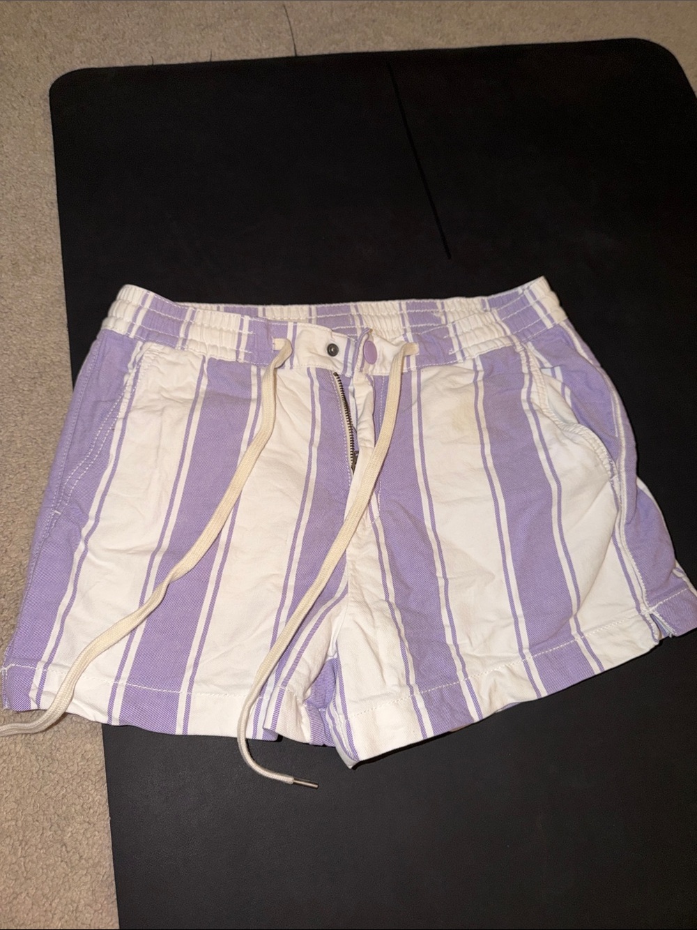 American Eagle Outfitters Lavender and White Striped Drawstring Cargo Shorts